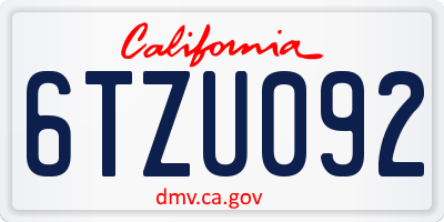 CA license plate 6TZU092
