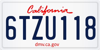 CA license plate 6TZU118
