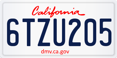 CA license plate 6TZU205