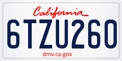 CA license plate 6TZU260