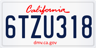 CA license plate 6TZU318