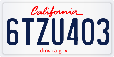 CA license plate 6TZU403