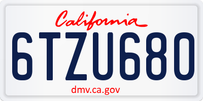 CA license plate 6TZU680