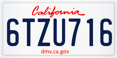 CA license plate 6TZU716