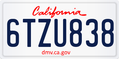 CA license plate 6TZU838