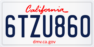 CA license plate 6TZU860