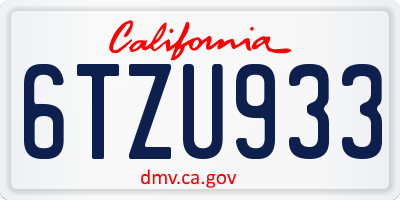 CA license plate 6TZU933