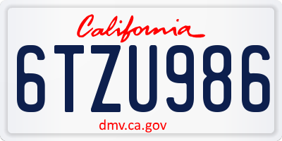 CA license plate 6TZU986