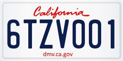 CA license plate 6TZV001