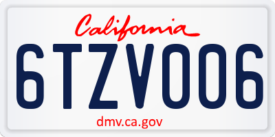 CA license plate 6TZV006
