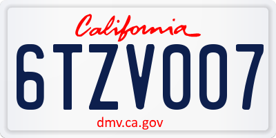CA license plate 6TZV007