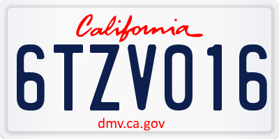 CA license plate 6TZV016