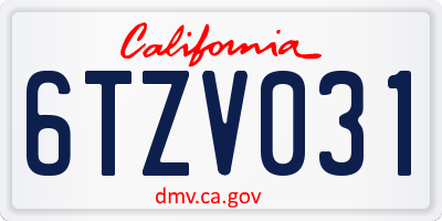 CA license plate 6TZV031