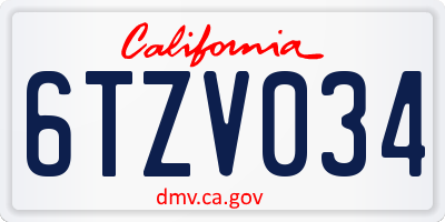 CA license plate 6TZV034