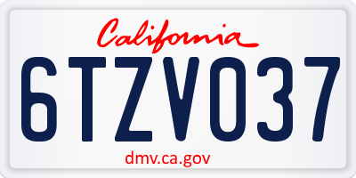 CA license plate 6TZV037