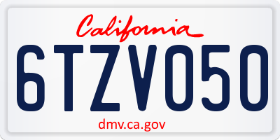 CA license plate 6TZV050