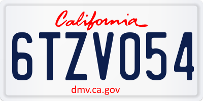 CA license plate 6TZV054