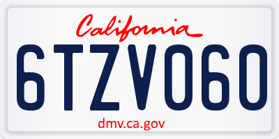 CA license plate 6TZV060
