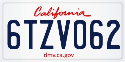 CA license plate 6TZV062