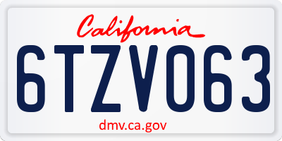 CA license plate 6TZV063