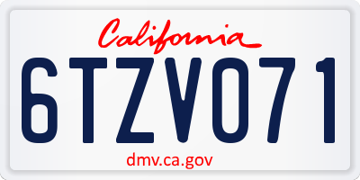 CA license plate 6TZV071