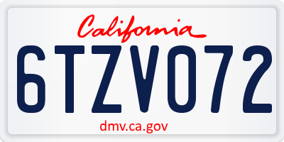 CA license plate 6TZV072