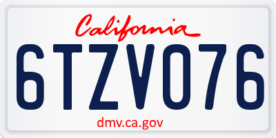 CA license plate 6TZV076