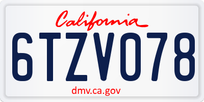CA license plate 6TZV078