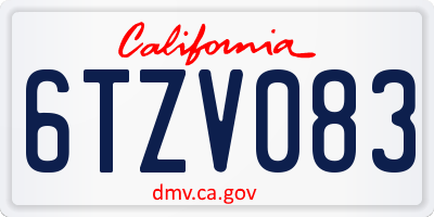 CA license plate 6TZV083