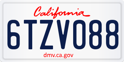 CA license plate 6TZV088