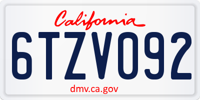 CA license plate 6TZV092