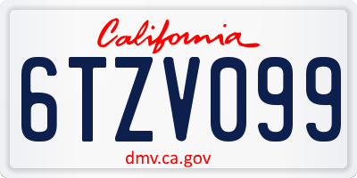 CA license plate 6TZV099