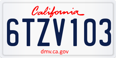 CA license plate 6TZV103