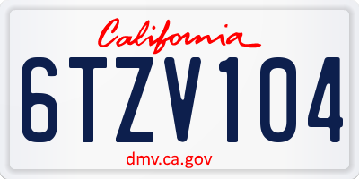 CA license plate 6TZV104