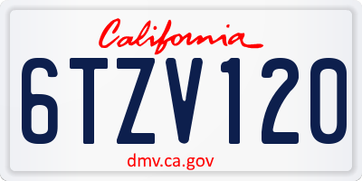 CA license plate 6TZV120