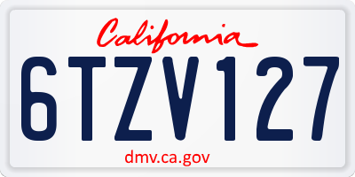 CA license plate 6TZV127