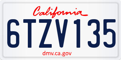 CA license plate 6TZV135