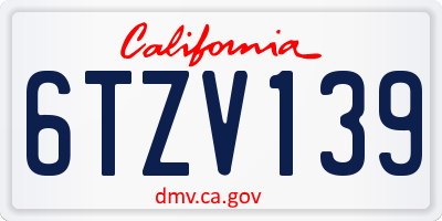 CA license plate 6TZV139
