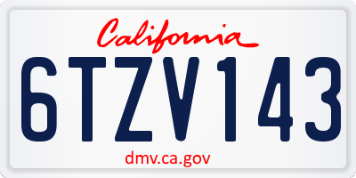 CA license plate 6TZV143