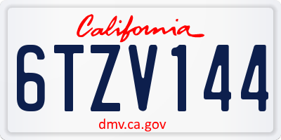 CA license plate 6TZV144