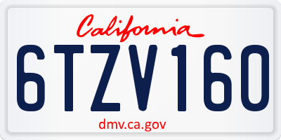 CA license plate 6TZV160