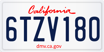 CA license plate 6TZV180