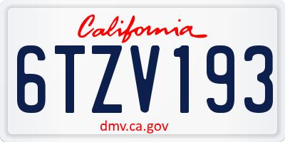 CA license plate 6TZV193