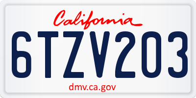 CA license plate 6TZV203