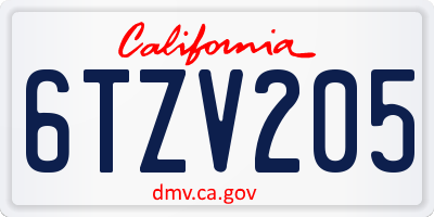 CA license plate 6TZV205