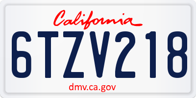 CA license plate 6TZV218