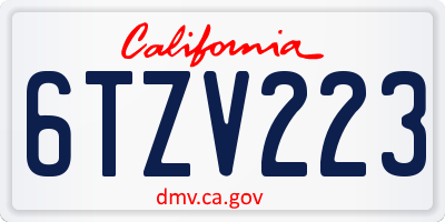 CA license plate 6TZV223