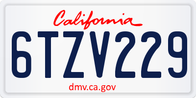 CA license plate 6TZV229