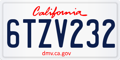 CA license plate 6TZV232