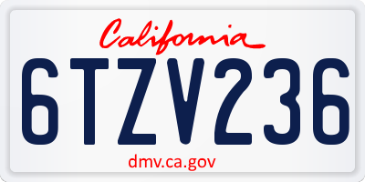 CA license plate 6TZV236